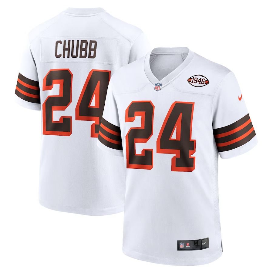 Men Cleveland Browns #24 Nick Chubb Nike White 1946 Collection Alternate Game NFL Jersey